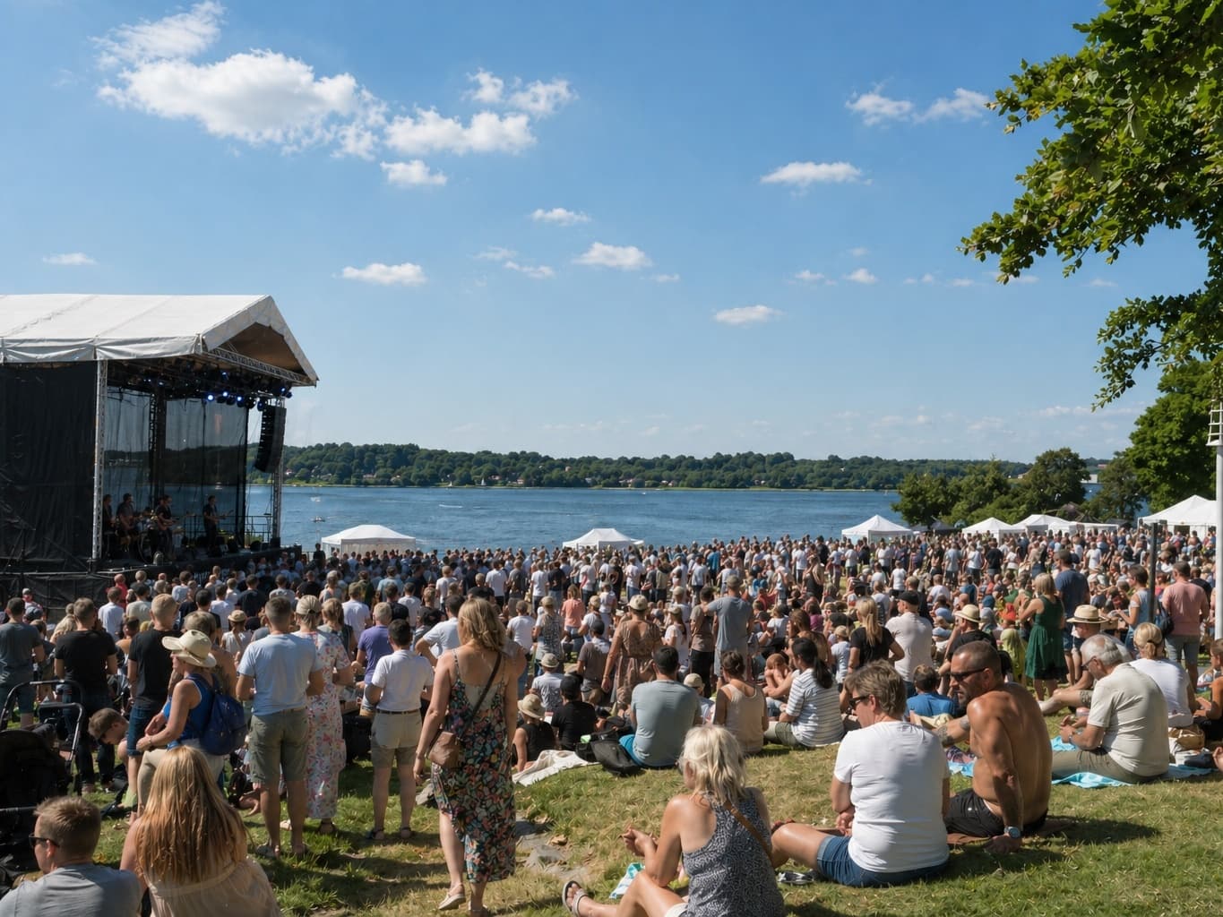 Gæster til koncert med hænderne i vejret
