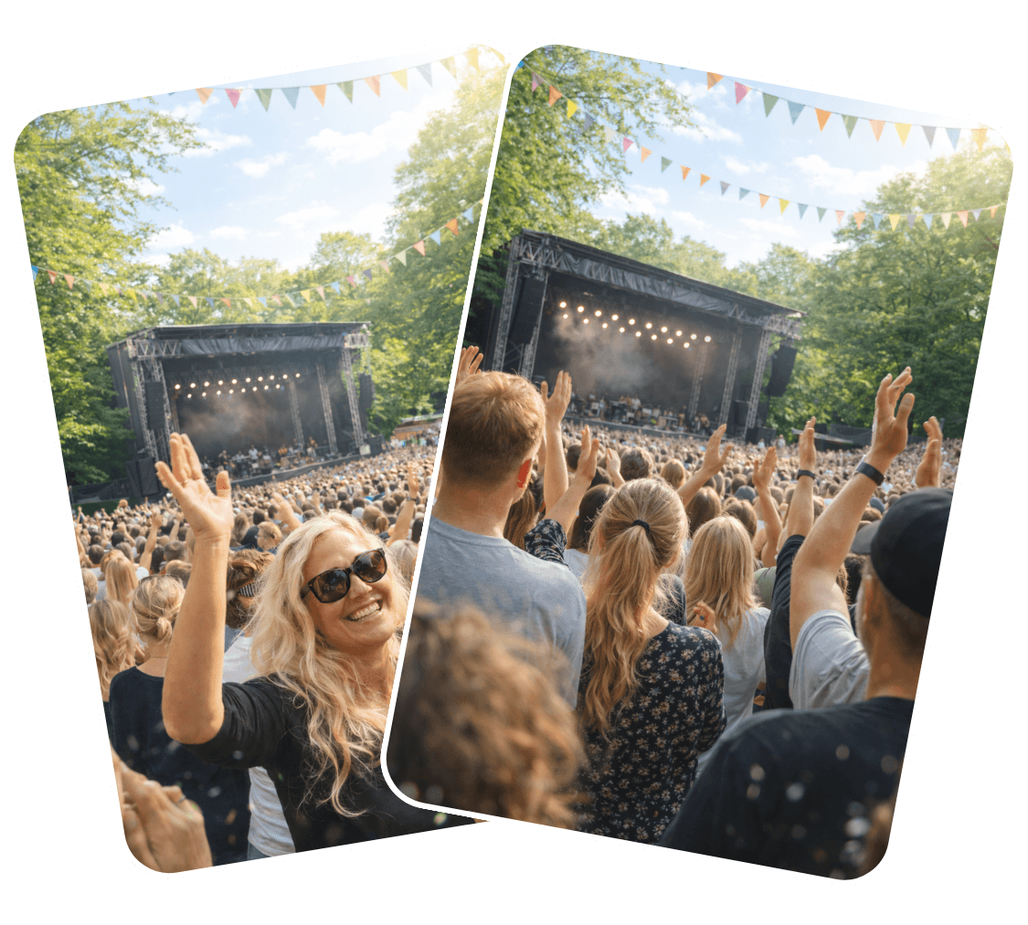 Festival stemning med gæster til event arrangeret med billetsystem